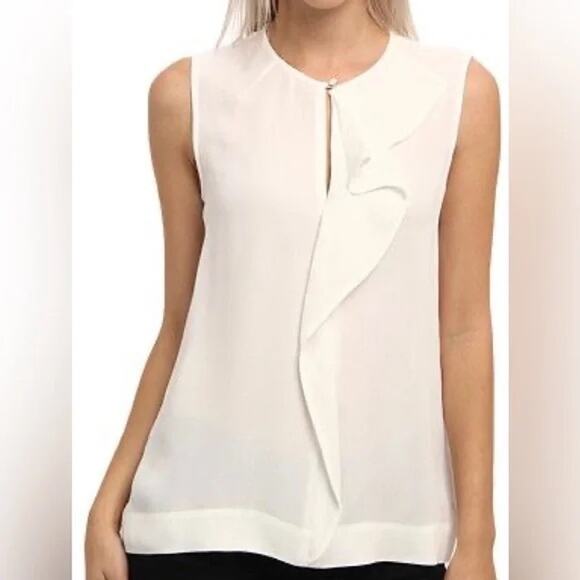 Kate Spade Edison Top White Ruffle Front Blouse Size 4 - Picture 1 of 7